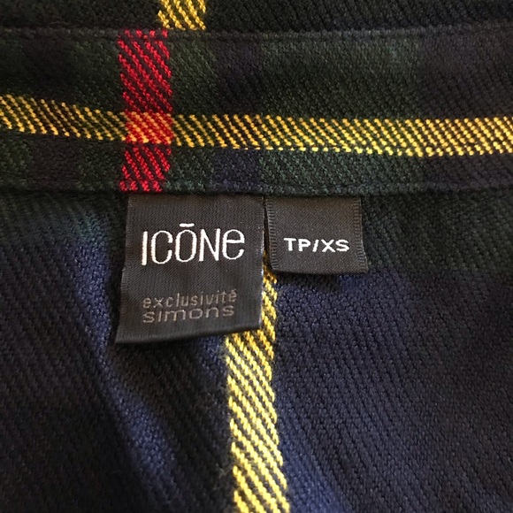 Icone Plaid Tartan Button Down Long Sleeve Collard Shirt Dress size XS - Picture 3 of 10